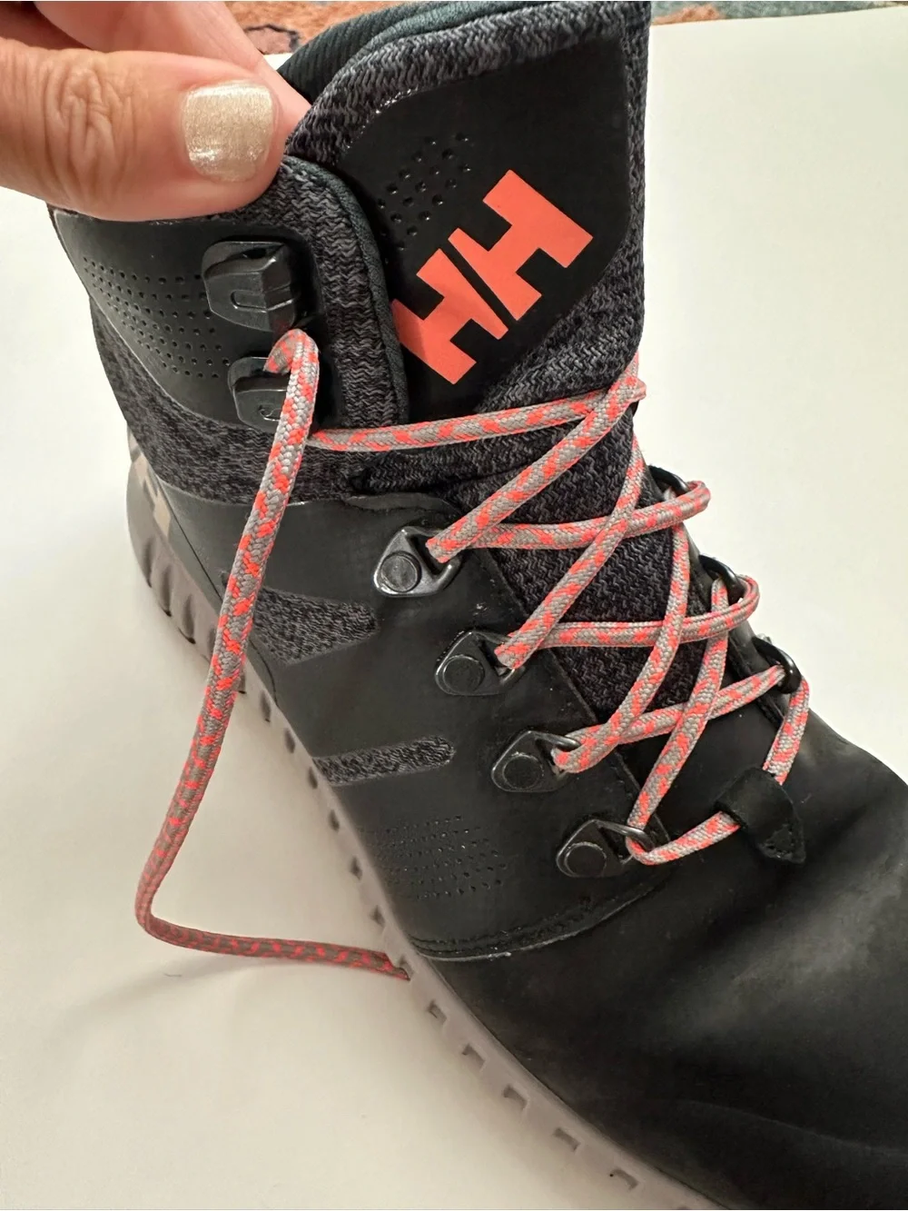 Helly Hansen Black and Gray Trail Boots with Coral Accents